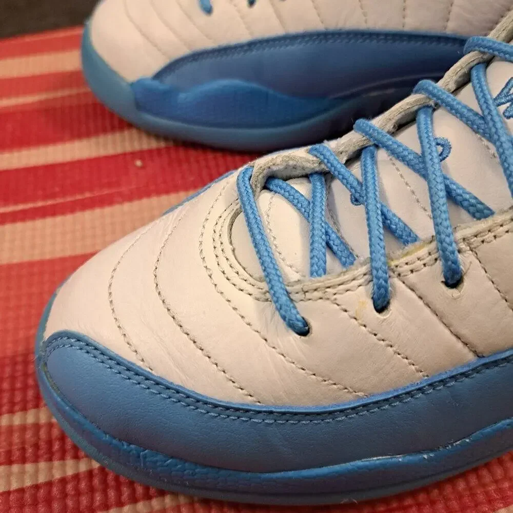 %Nike 5Y/W6.5 Air Jordan 12 University Blue UNC Emoji GS Sneakers / AJ10